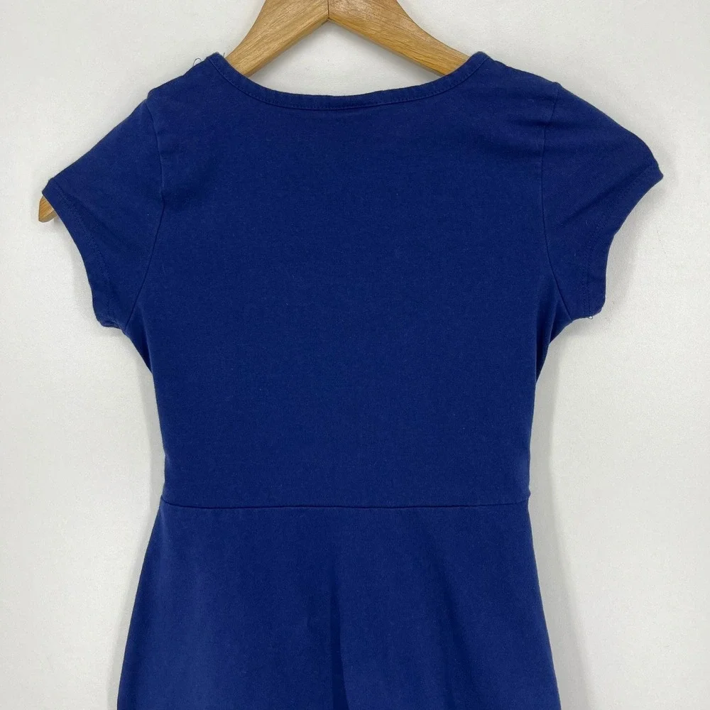 Disney Girls Blue Dress Silver Holographic Logo Pink Braided Belt Size 10/12